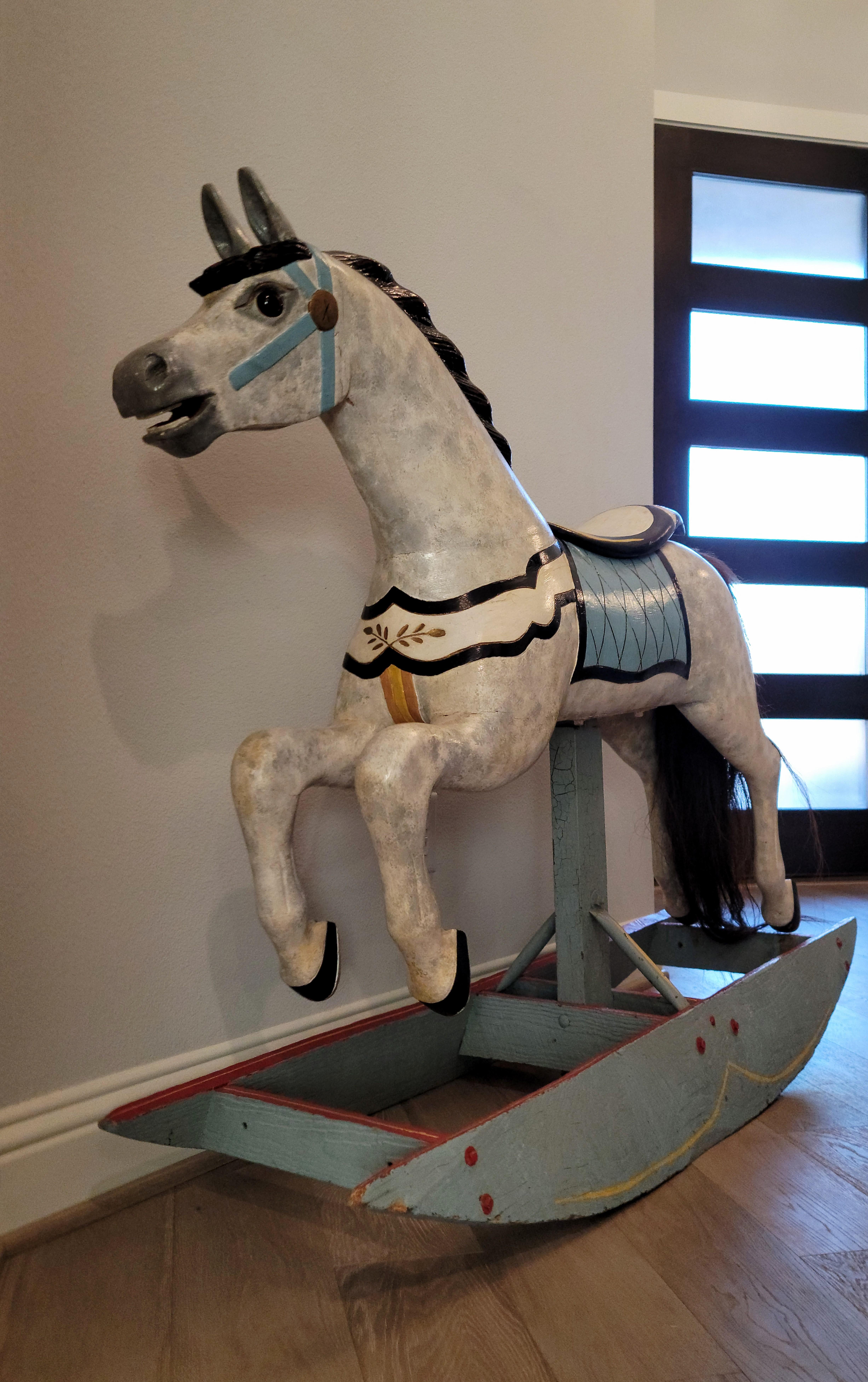 Antique American Dapple Jumper Track Carousel Horse, Charles W Dare Attributed For Sale 4