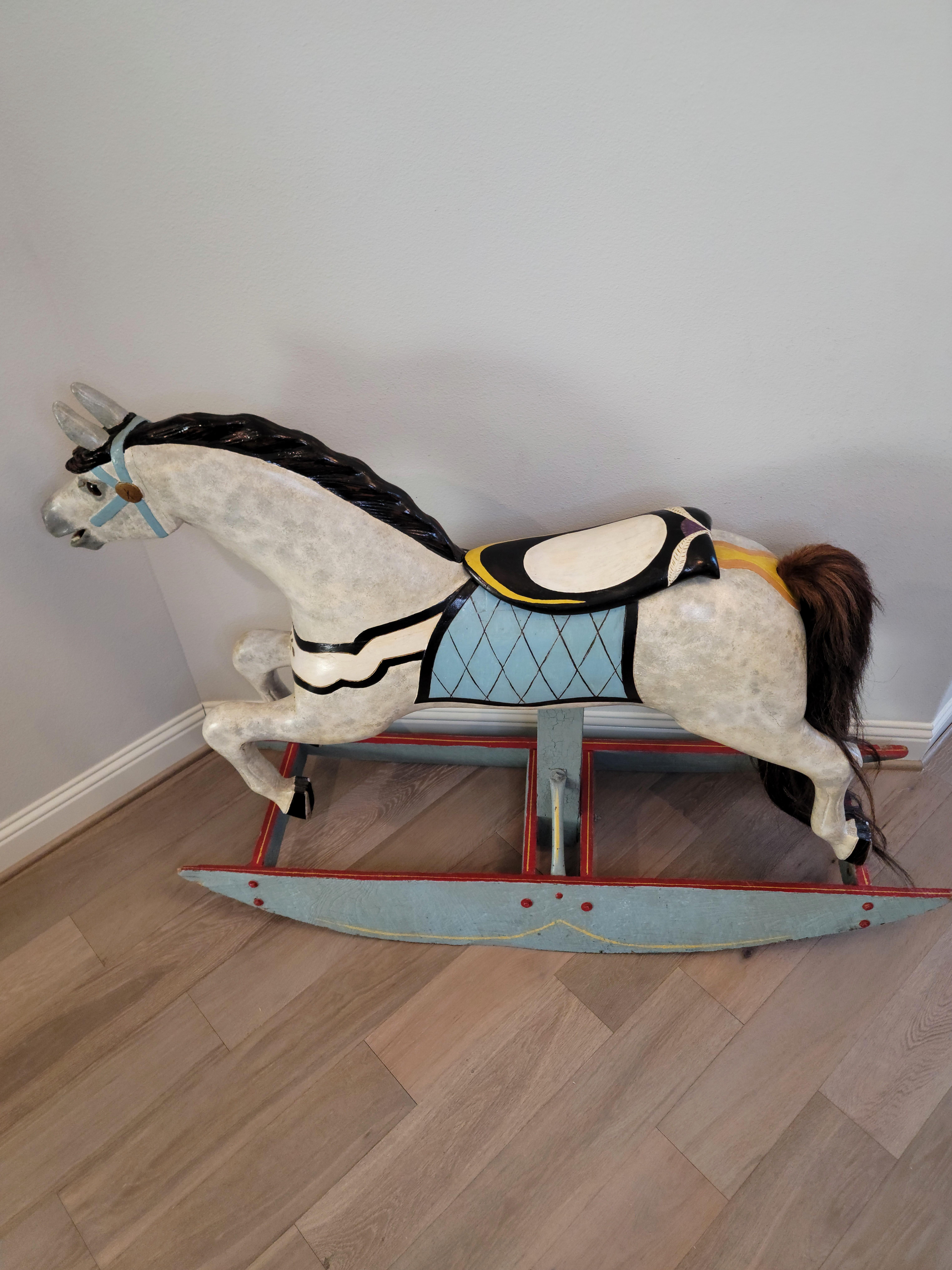Antique American Dapple Jumper Track Carousel Horse, Charles W Dare Attributed For Sale 5