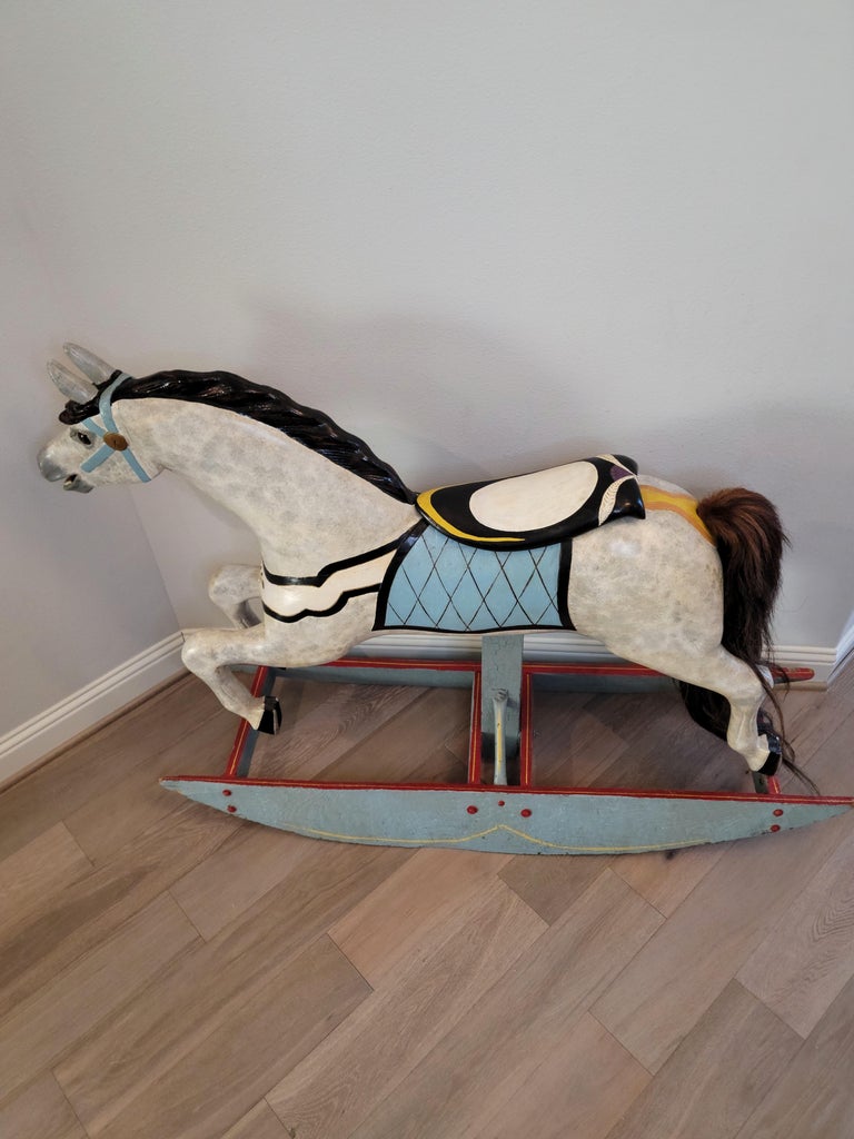 Antique American Dapple Jumper Track Carousel Horse, Charles W Dare Attributed For Sale 6