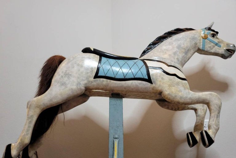 Folk Art Antique American Dapple Jumper Track Carousel Horse, Charles W Dare Attributed For Sale
