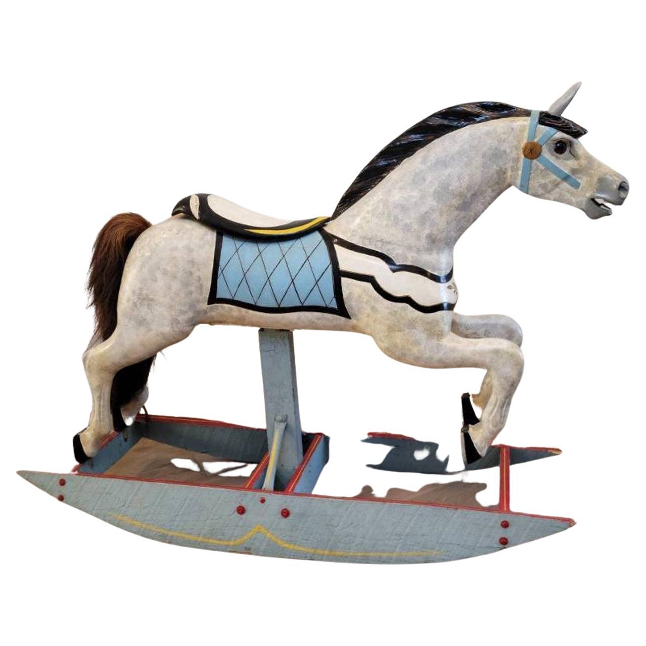 Antique American Dapple Jumper Track Carousel Horse, Charles W Dare Attributed