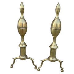 Antique American Double Lemon Top Federal Style Brass Andirons