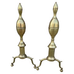 Antique American Double Lemon Top Federal Style Brass Andirons