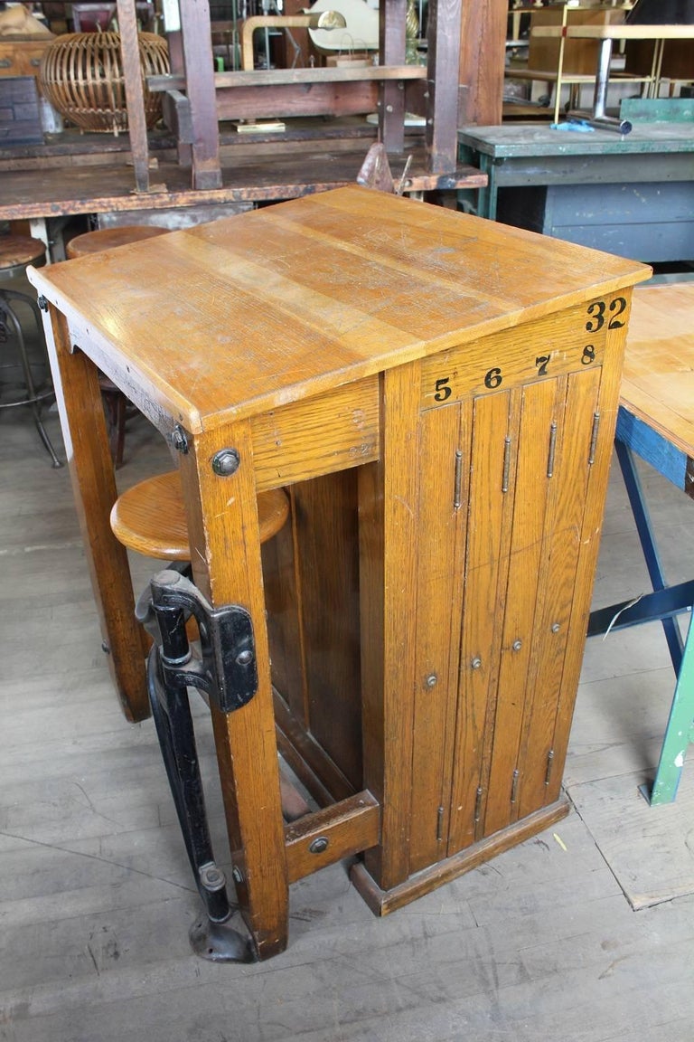 Antique American Drafting Table with Swing Out Seat at 1stDibs