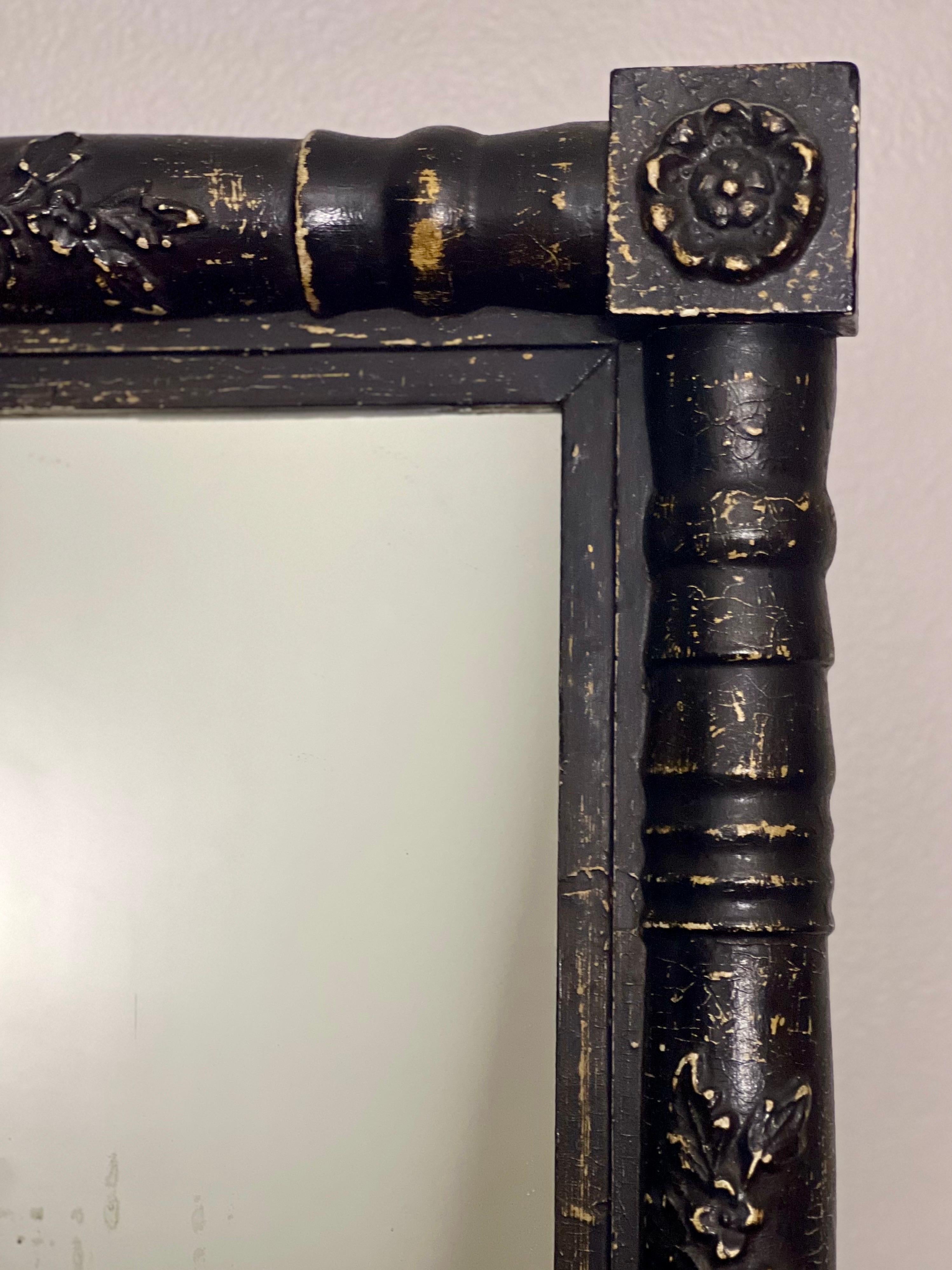 North American Antique American Eastlake Black Painted Carved Wood Mirror, Late 19th Century