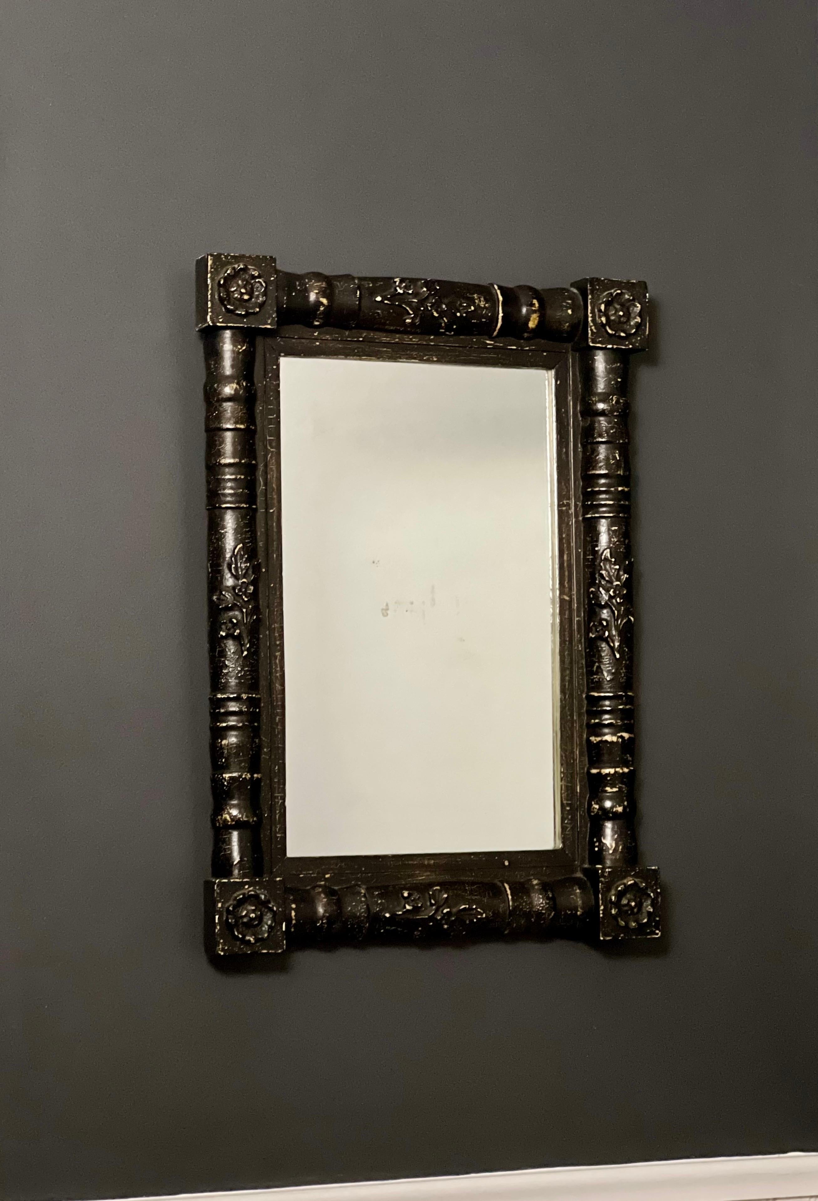 Antique American Eastlake Black Painted Carved Wood Mirror, Late 19th Century 3
