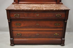 American Eastlake Victorian Marble-Top Walnut Washstand Dresser with Mirror