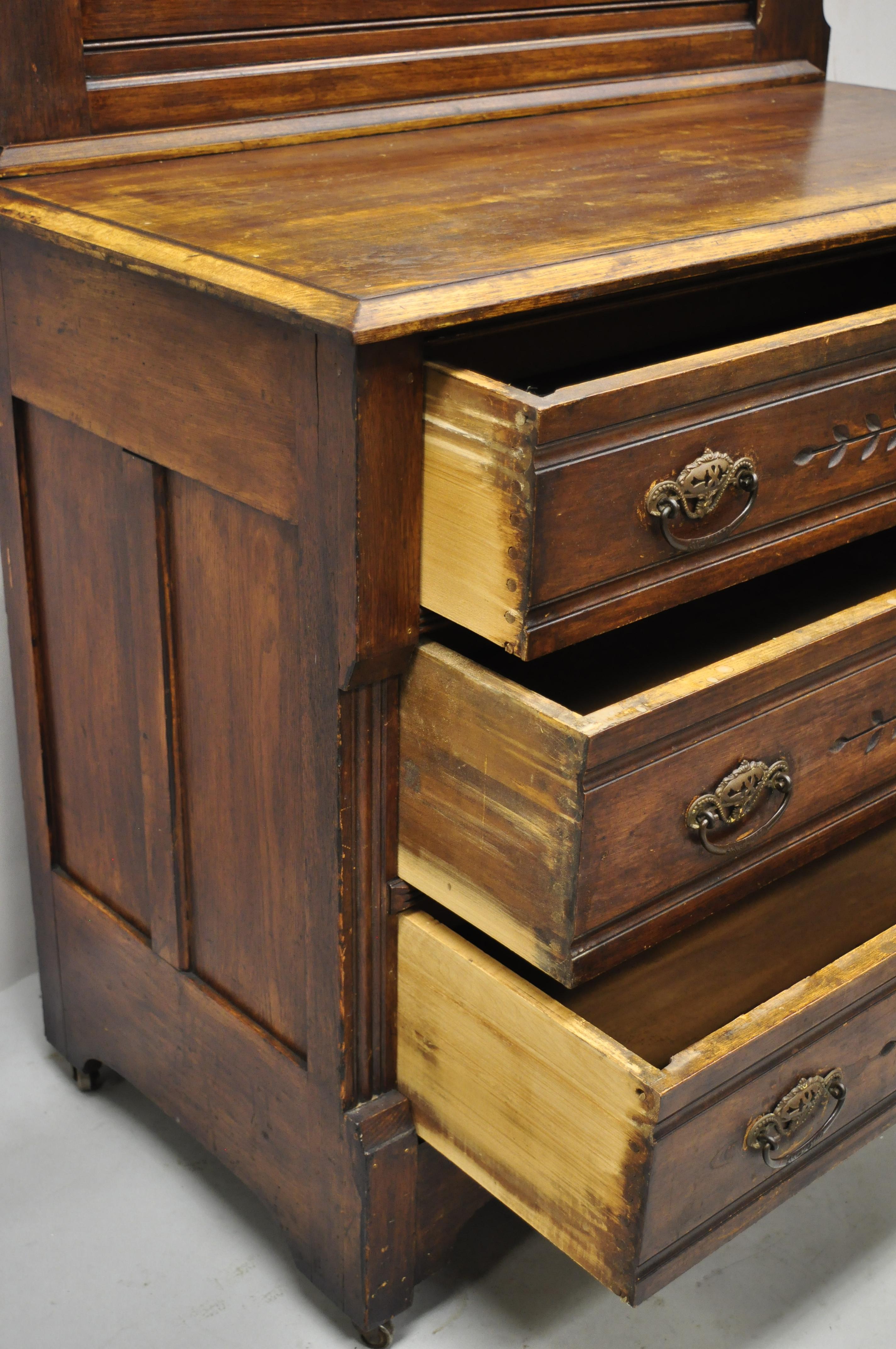 Antique American Eastlake Victorian Walnut 3 Drawer Dresser Chest with Mirror 2