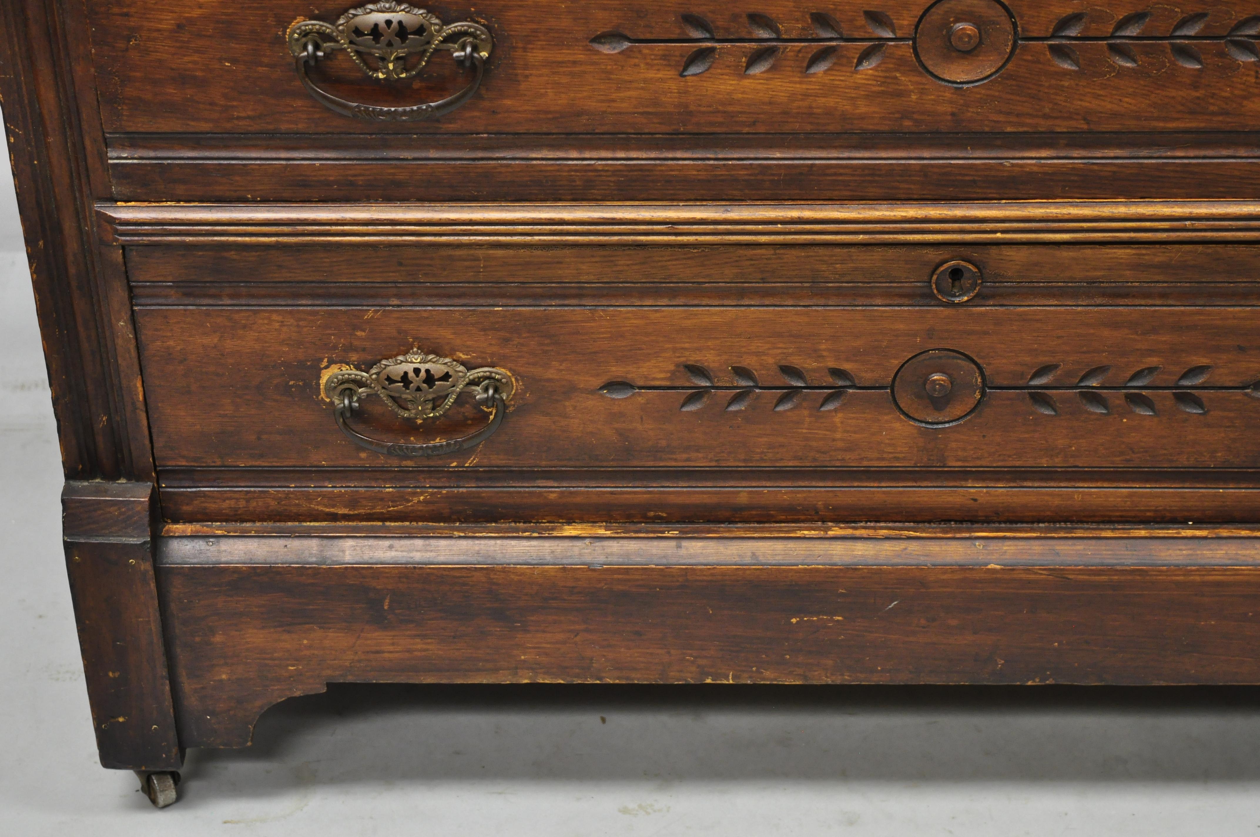 19th Century Antique American Eastlake Victorian Walnut 3 Drawer Dresser Chest with Mirror
