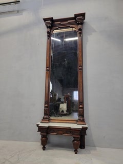 Antique American Eastlike Style Pier Mirror with a Carrera Marble Base- 2 piece
