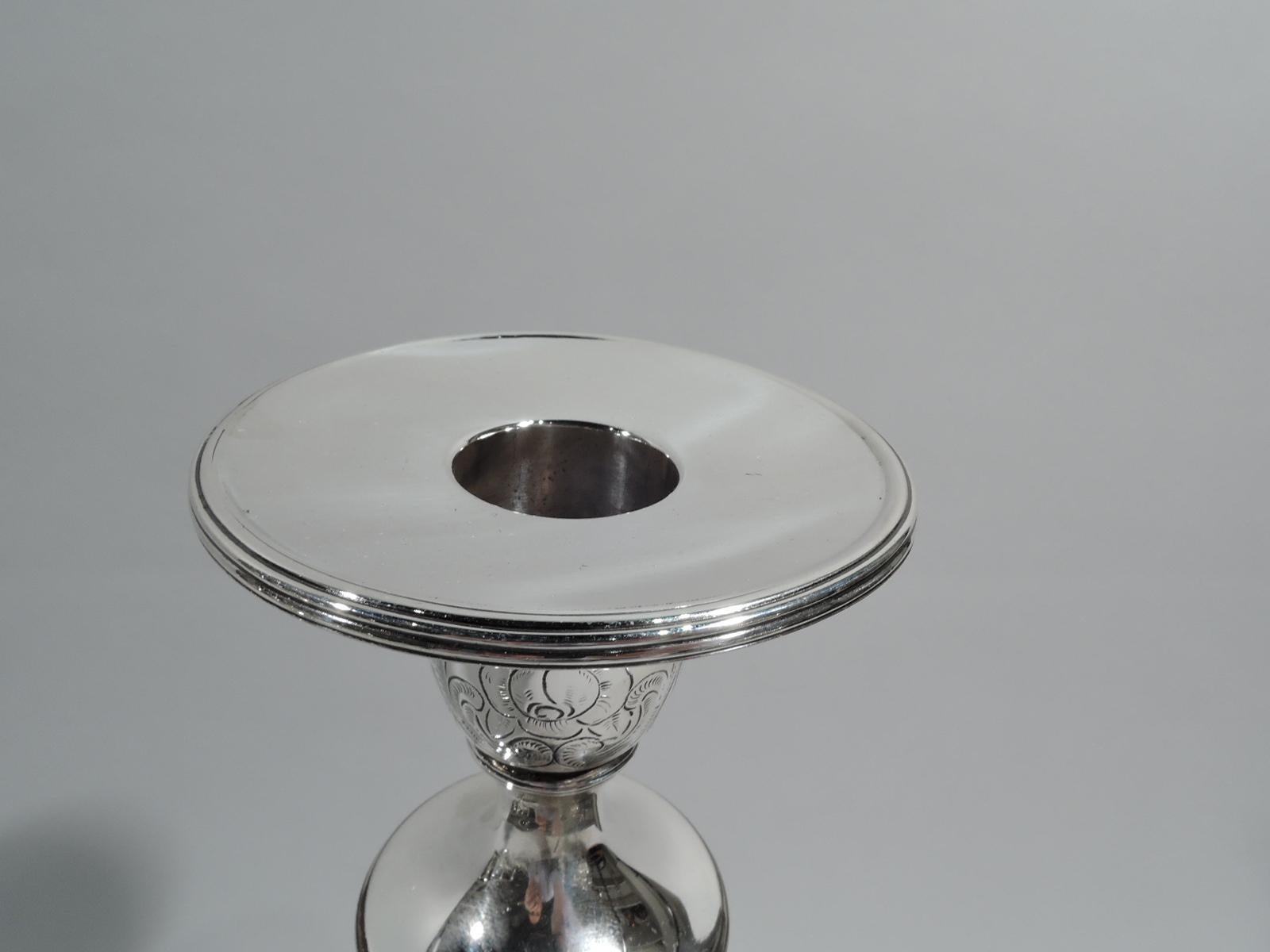 Antique American Edwardian Art Nouveau Sterling Silver Candlesticks In Excellent Condition In New York, NY