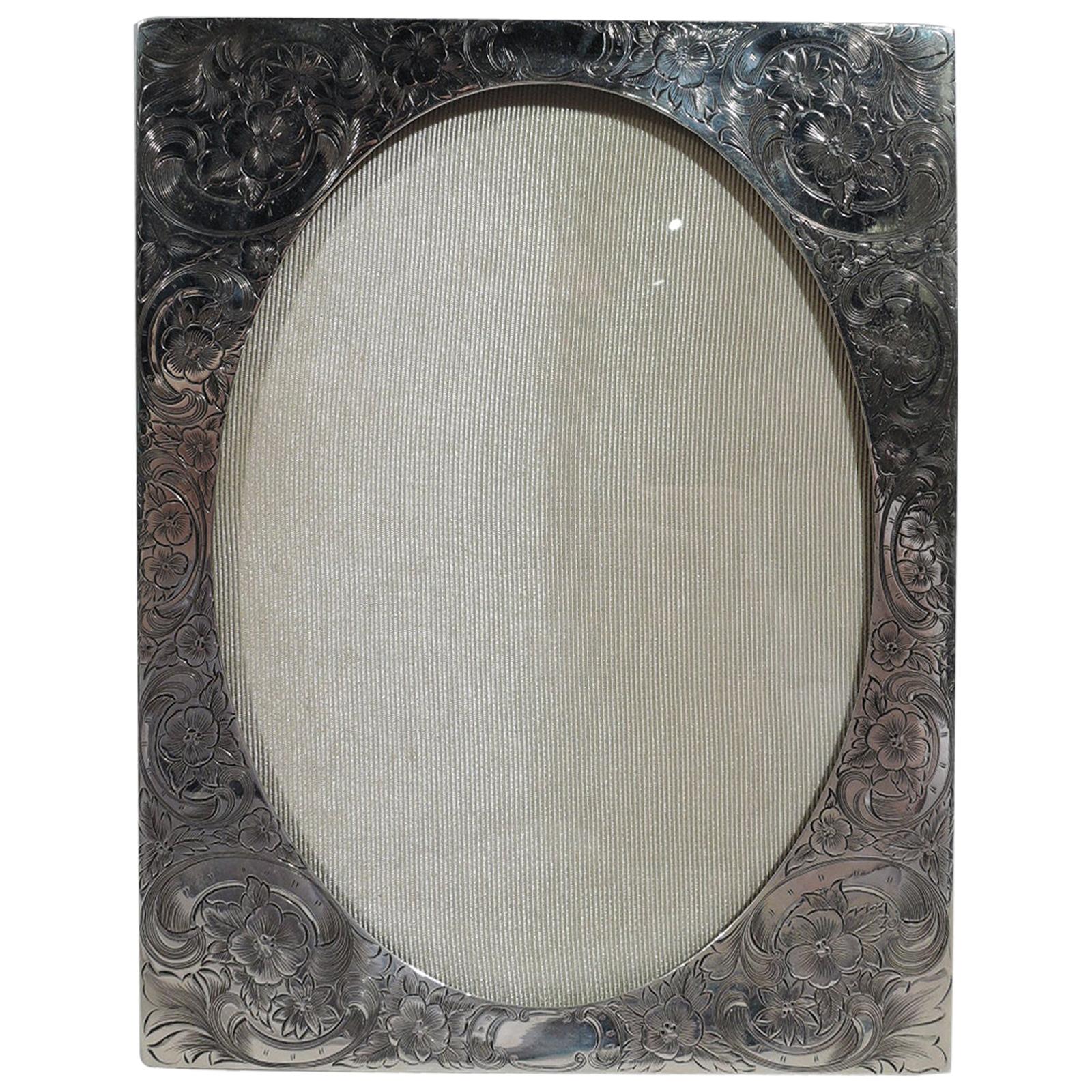 Antique American Edwardian Art Nouveau Sterling Silver Picture Frame