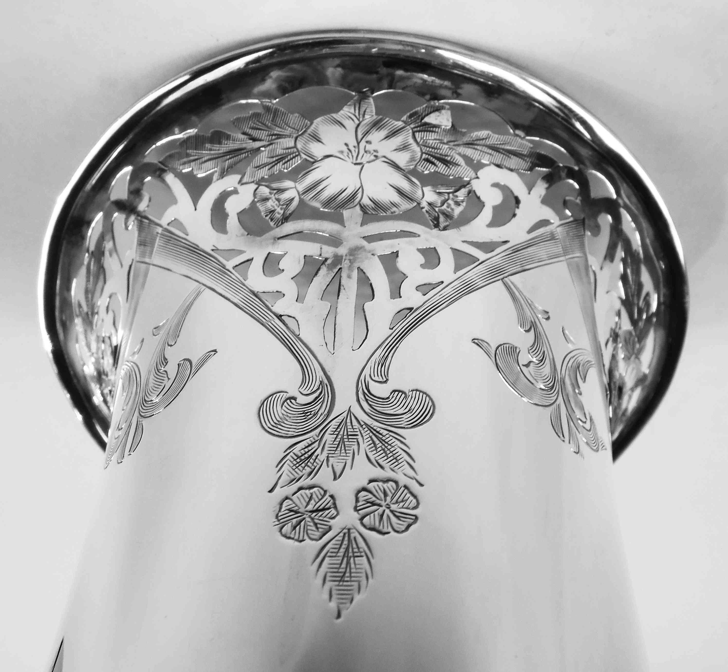 Engraved Antique American Edwardian Art Nouveau Sterling Silver Vase