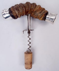 Antique American Edwardian Big Game Sterling Silver & Antler Corkscrew