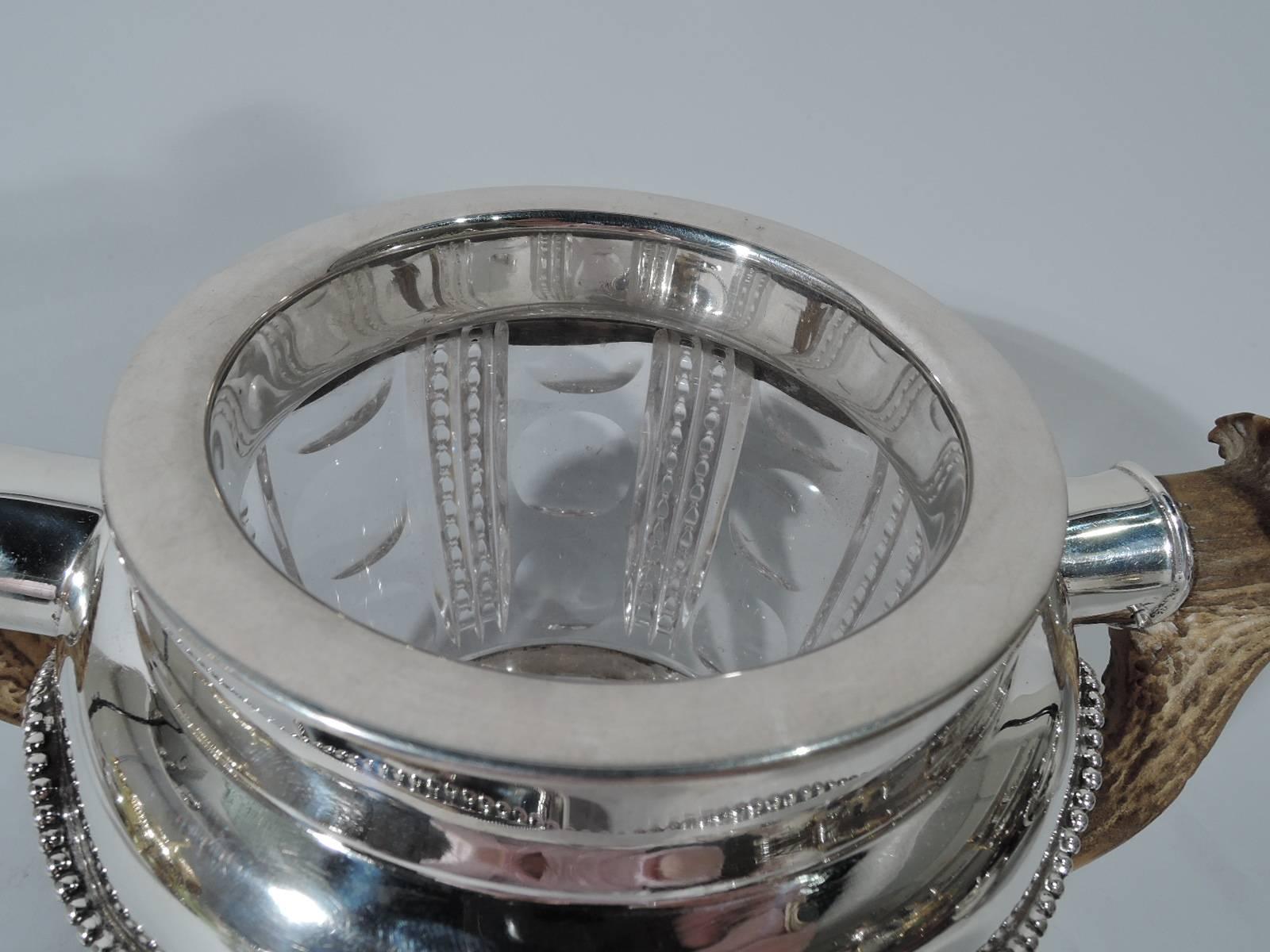 Sterling Silver Antique American Edwardian Big Game Tobacco Jar with Antler Handles