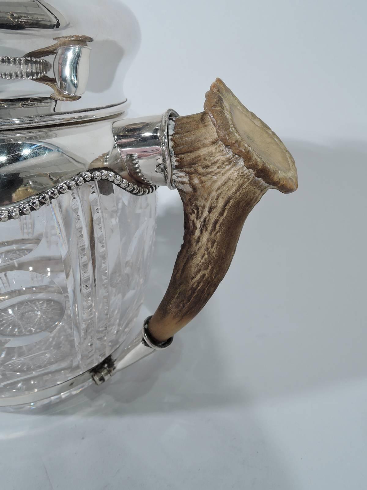 Antique American Edwardian Big Game Tobacco Jar with Antler Handles 1