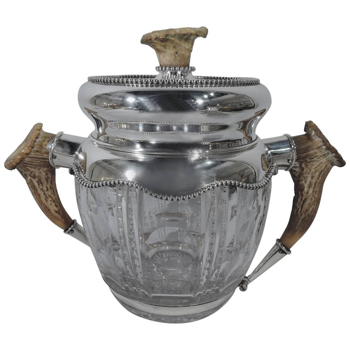 Antique American Edwardian Big Game Tobacco Jar with Antler Handles