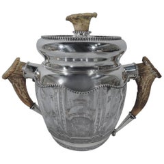 Antique American Edwardian Big Game Tobacco Jar with Antler Handles