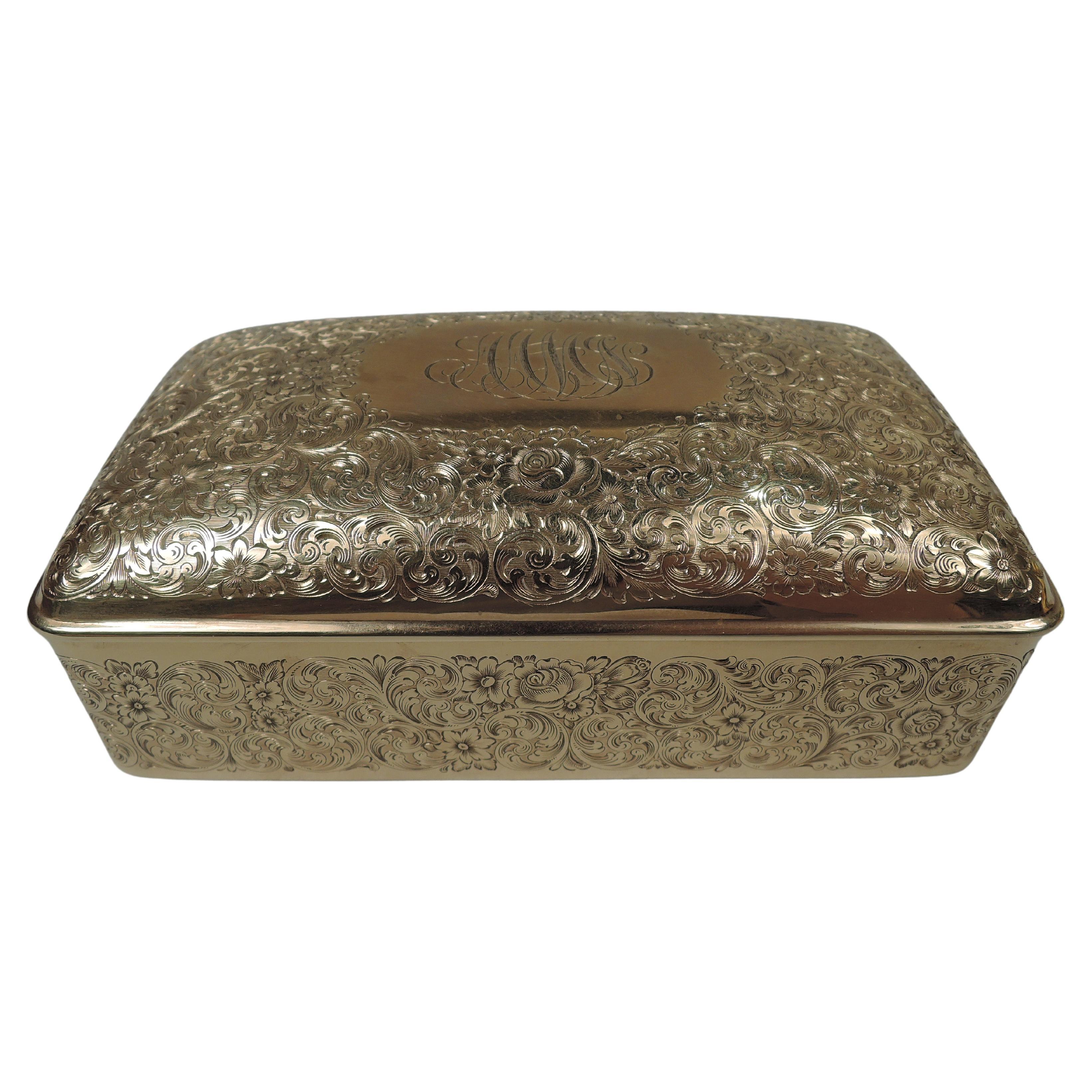 Antique American Edwardian Classical 14k Gold Jewelry Box For Sale at