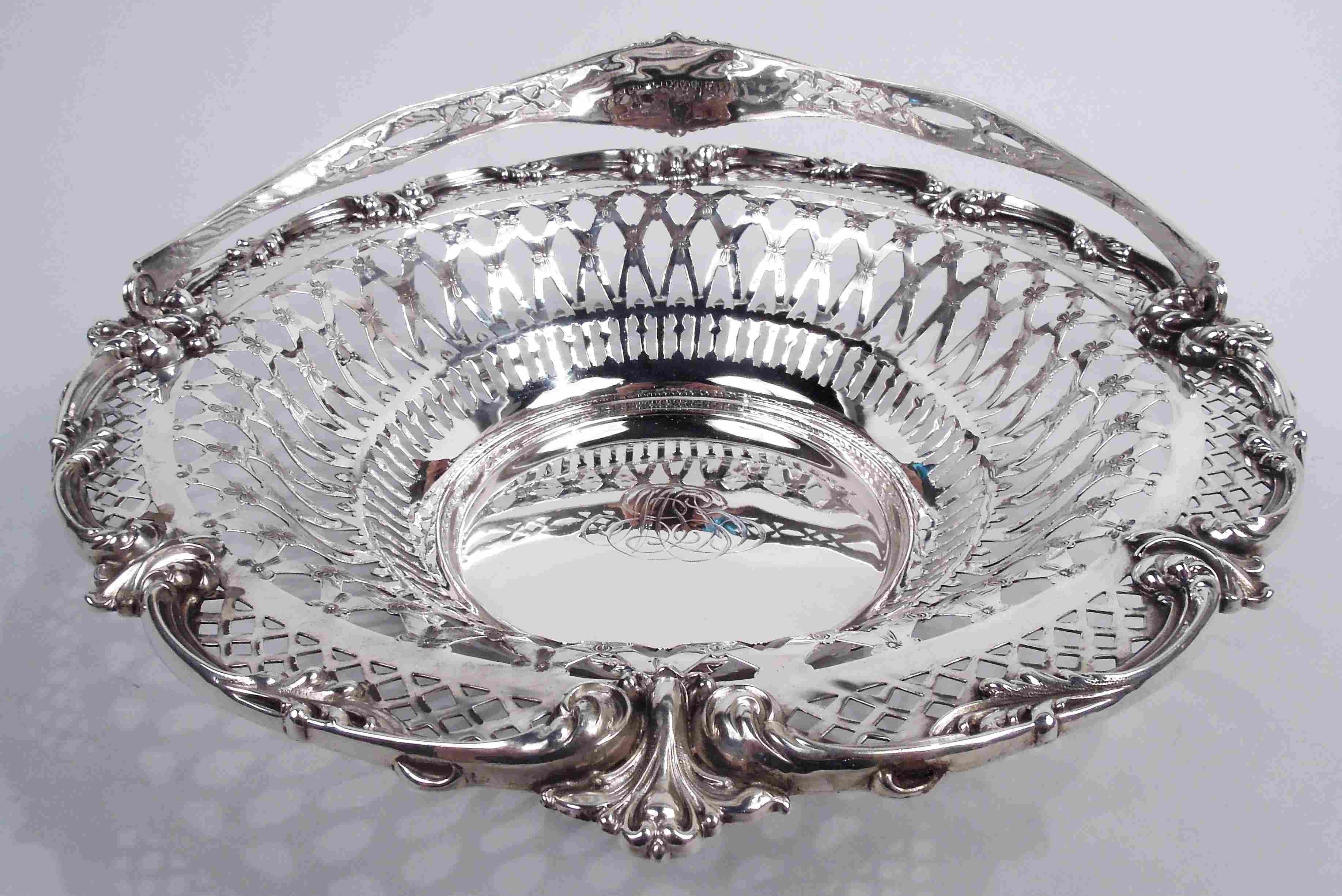 Antique American Edwardian Classical Pierced Sterling Silver Basket 1