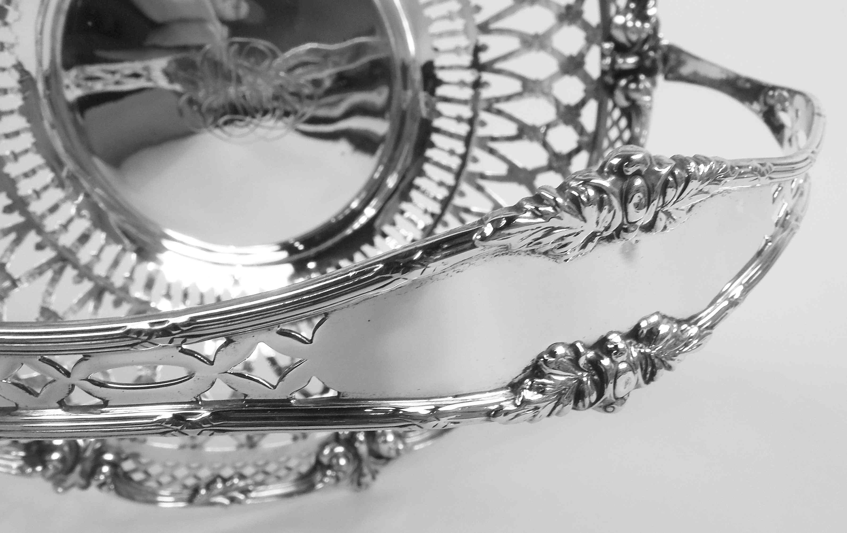 Antique American Edwardian Classical Pierced Sterling Silver Basket 2