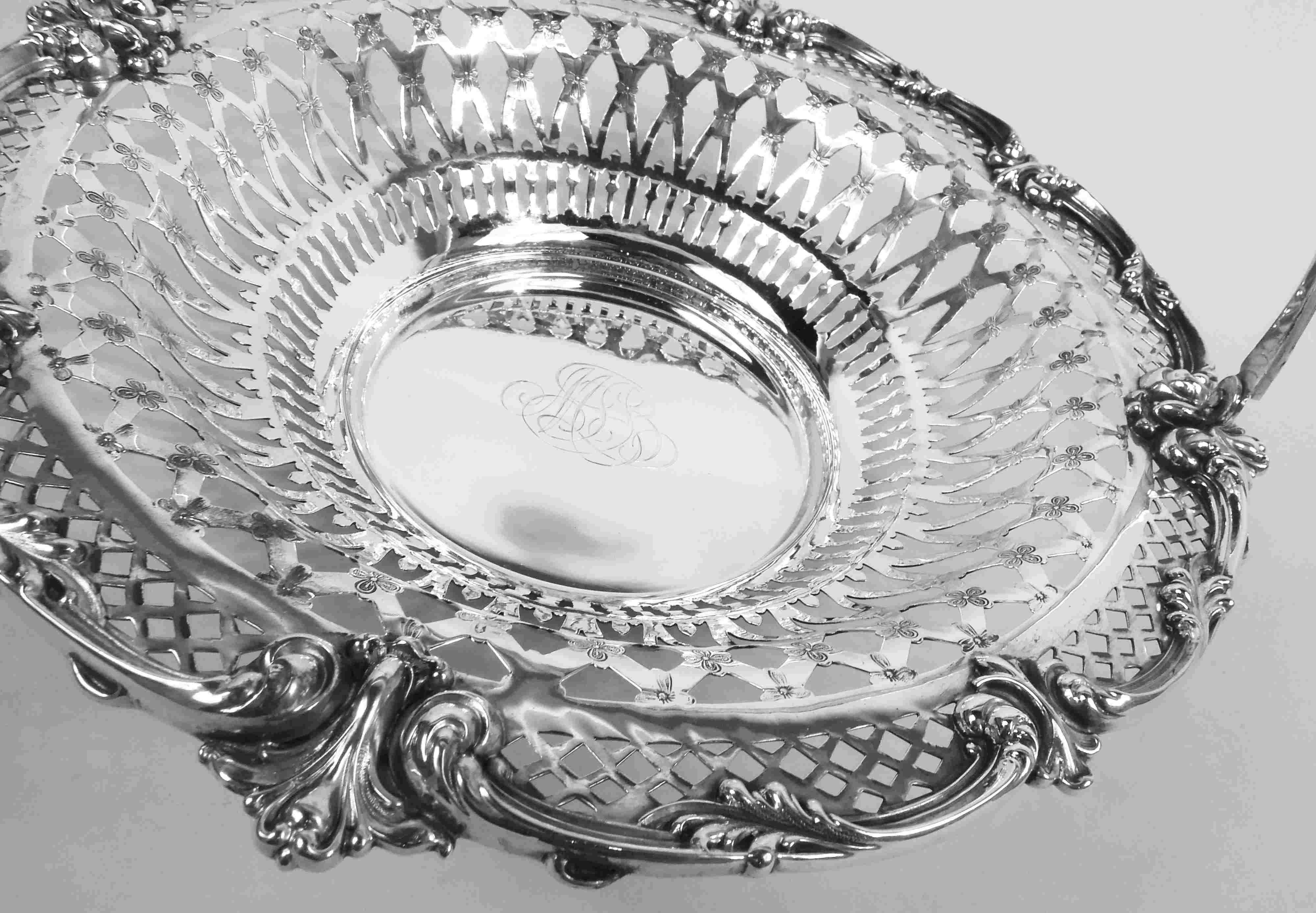 Antique American Edwardian Classical Pierced Sterling Silver Basket 4
