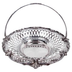 Antique American Edwardian Classical Pierced Sterling Silver Basket