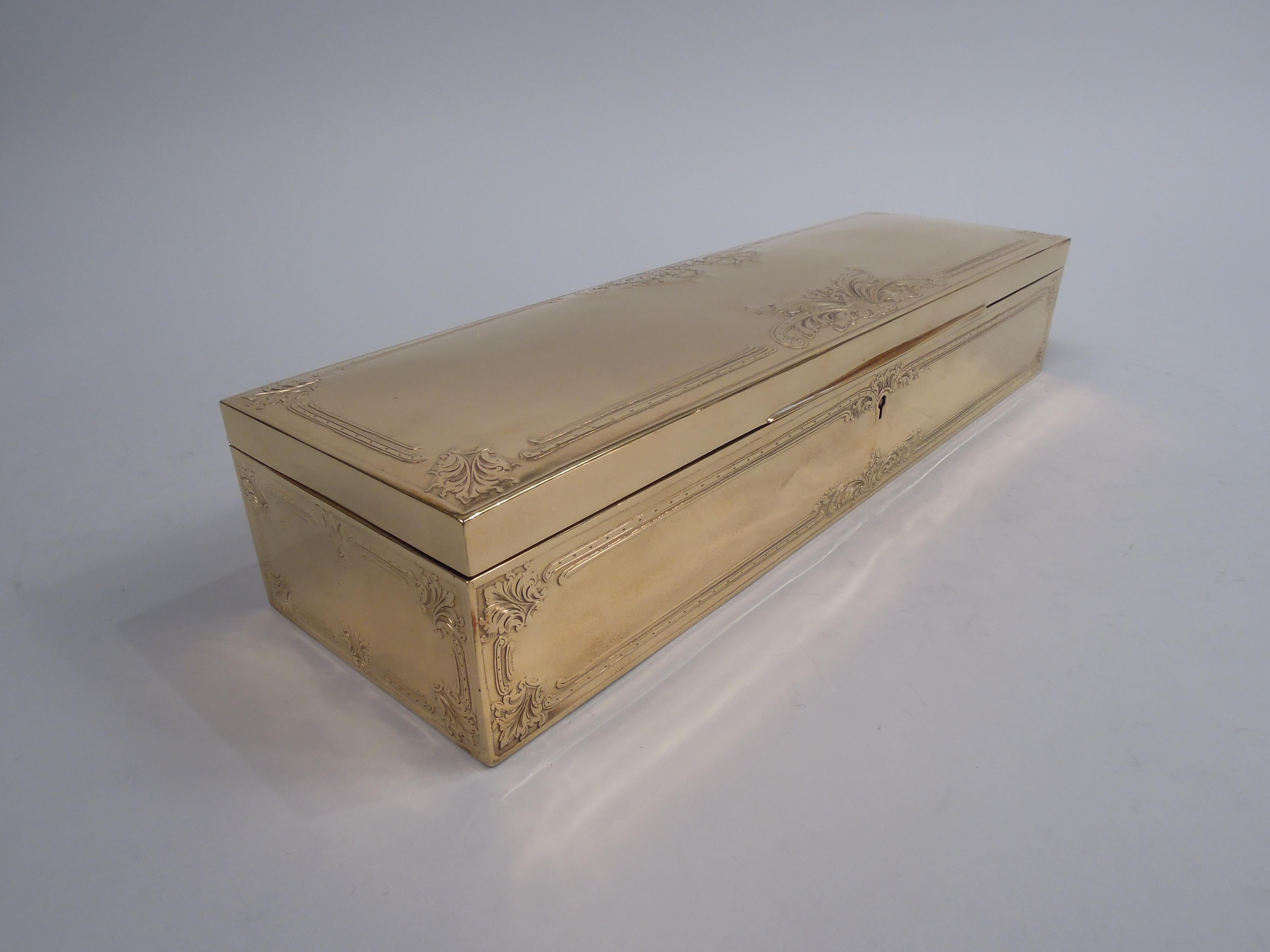 Gilt Antique American Edwardian Classical Sterling Silver Glove Box
