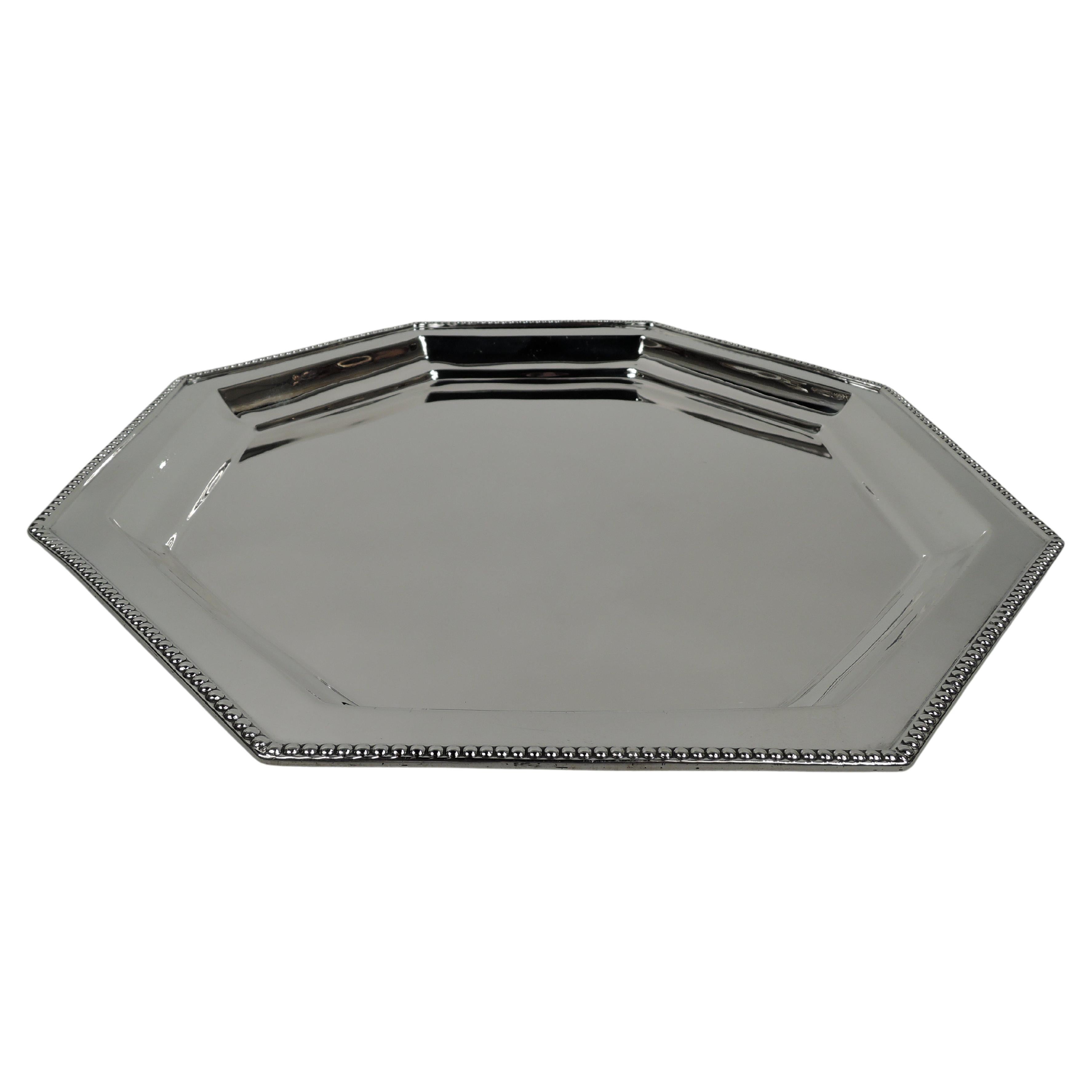 Antique American Edwardian Classical Sterling Silver Octagonal Tray For Sale