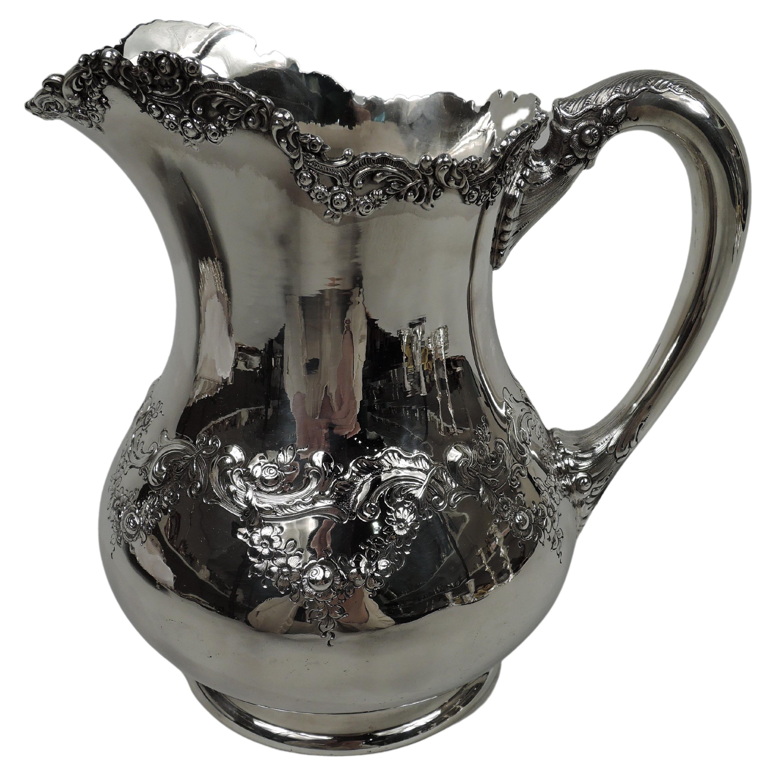 Antique American Edwardian Classical Sterling Silver Water Pitcher For Sale