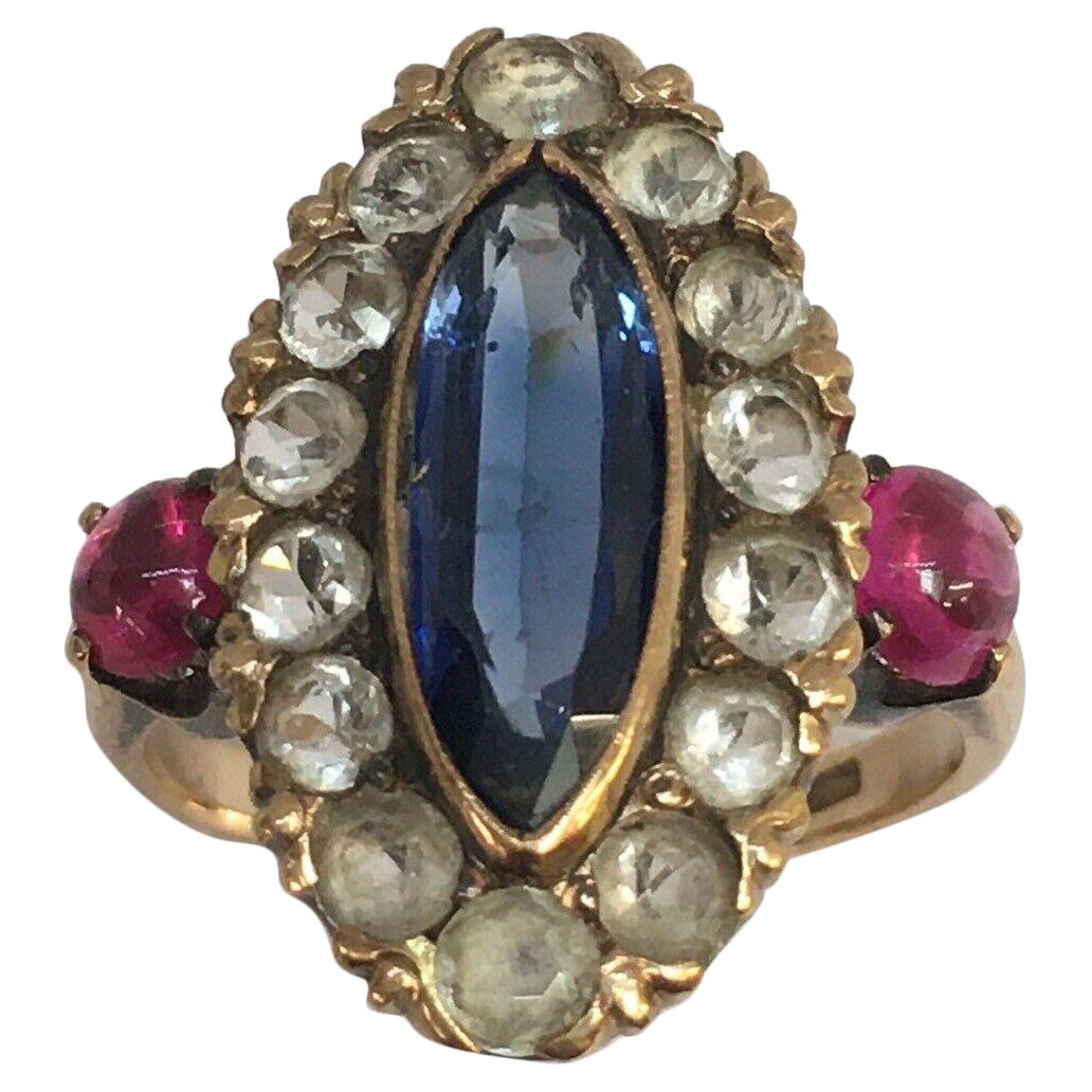 Antico anello americano di epoca edoardiana in oro 14k del 1900 con zaffiro naturale multicolore in vendita
