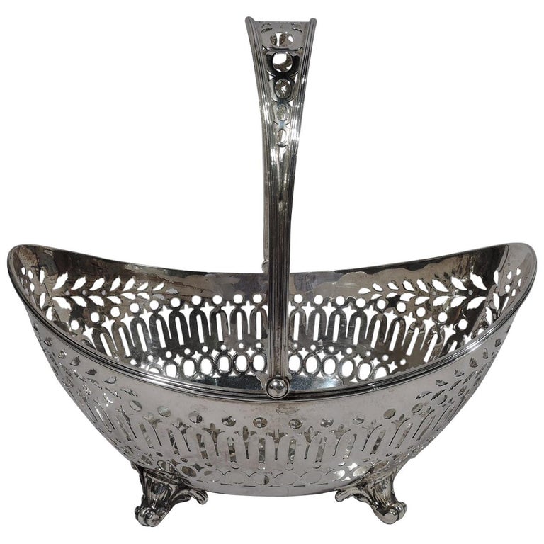 Antique American Edwardian Pierced Sterling Silver Basket For Sale at