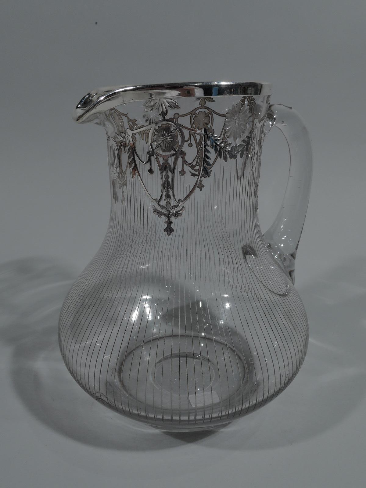 Antique American Edwardian Regency Silver Overlay Water Pitcher In Excellent Condition In New York, NY