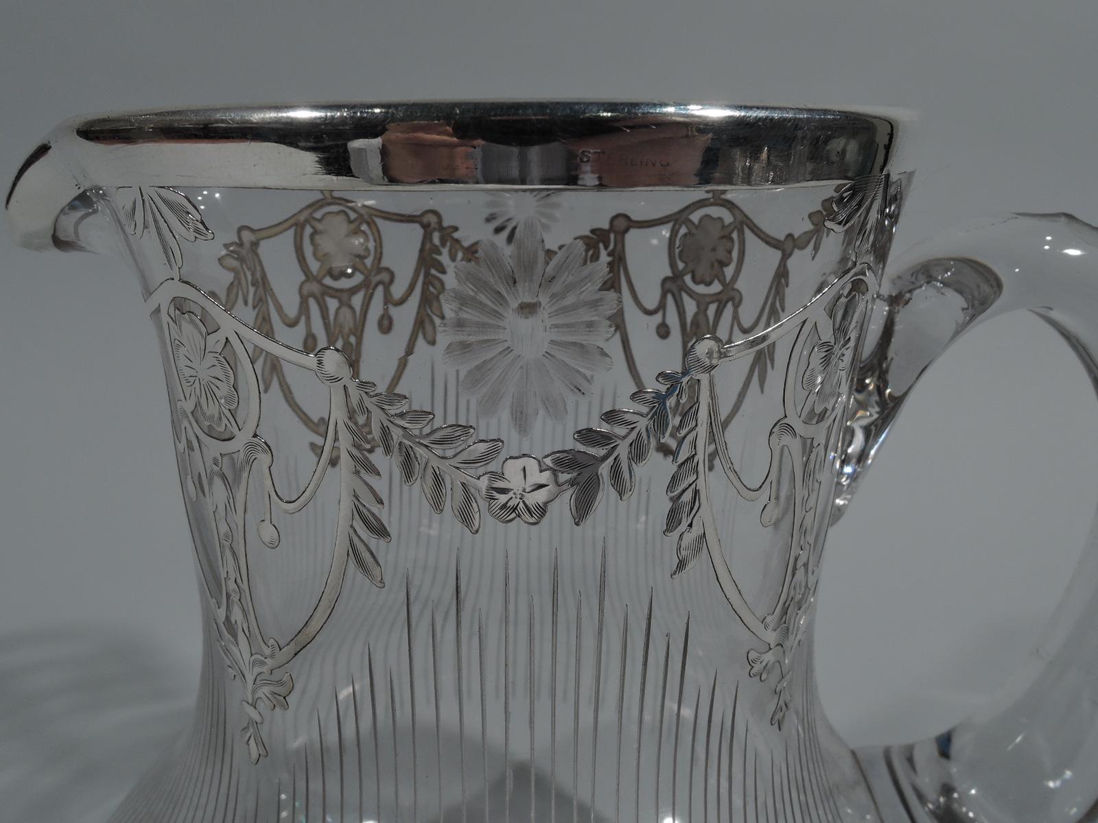 20th Century Antique American Edwardian Regency Silver Overlay Water Pitcher