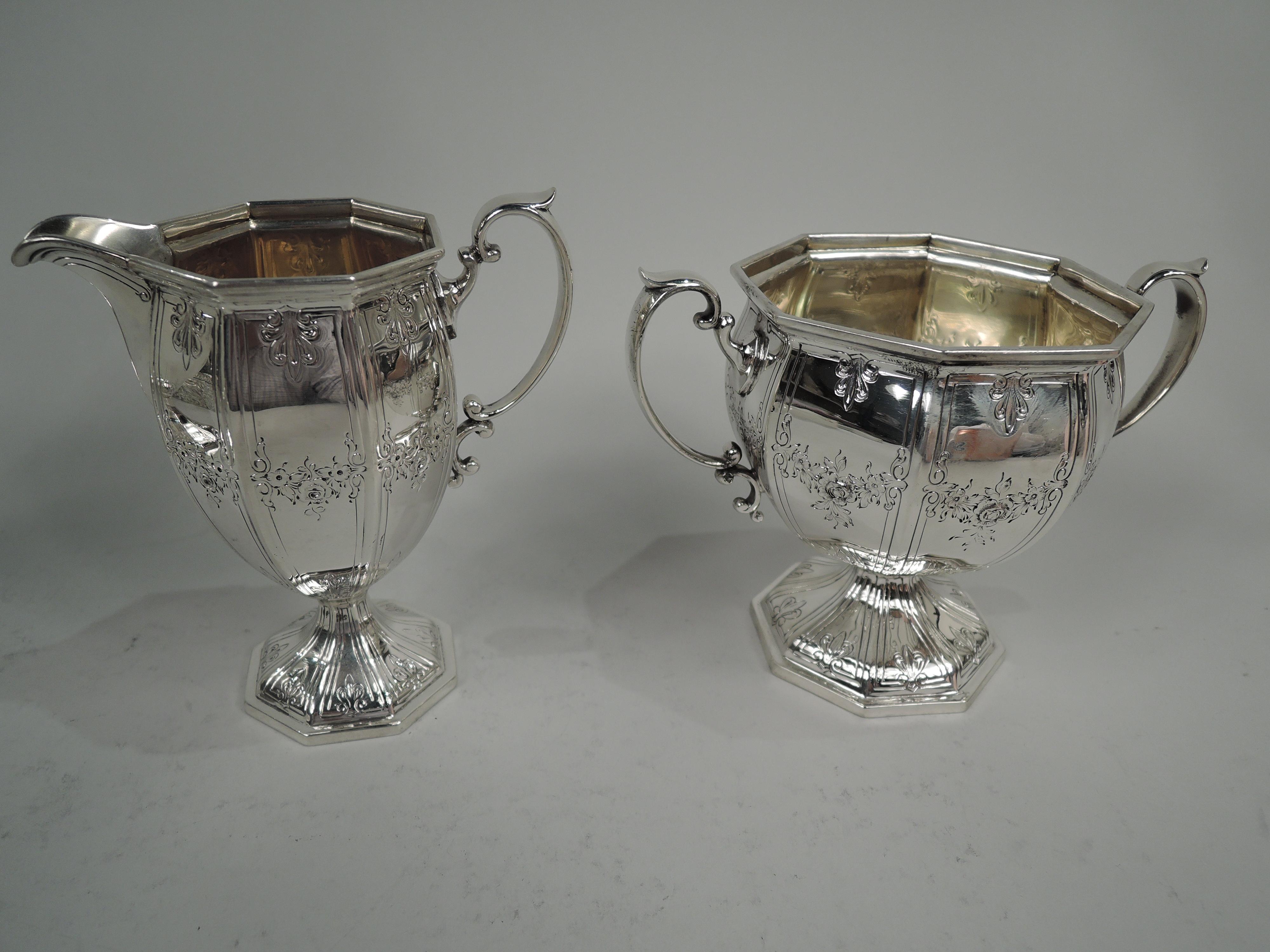 Antique American Edwardian Regency Sterling Silver 3-Piece Coffee Set In Good Condition In New York, NY