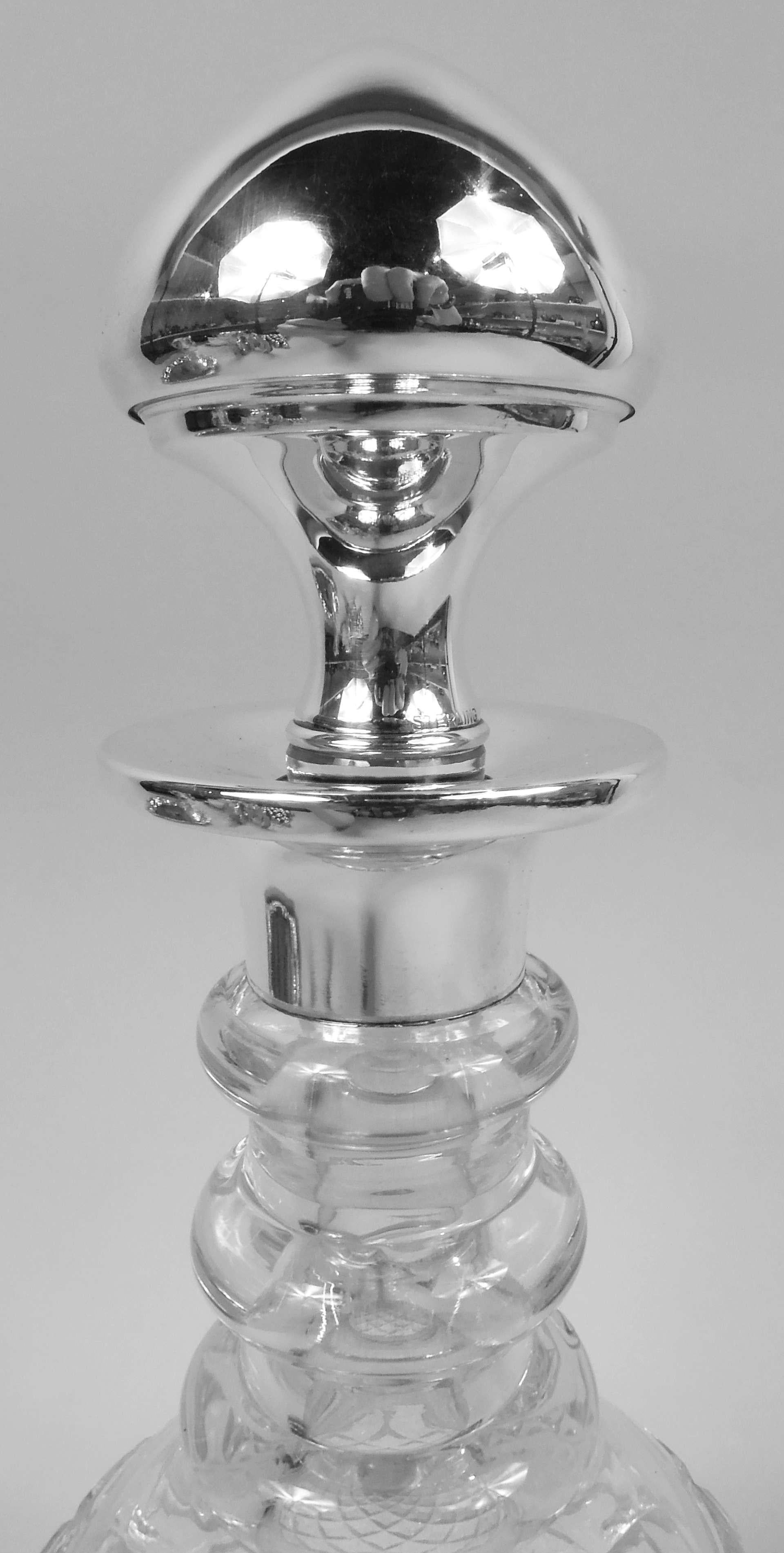 20th Century Antique American Edwardian Sterling Silver and Glass Decanter For Sale