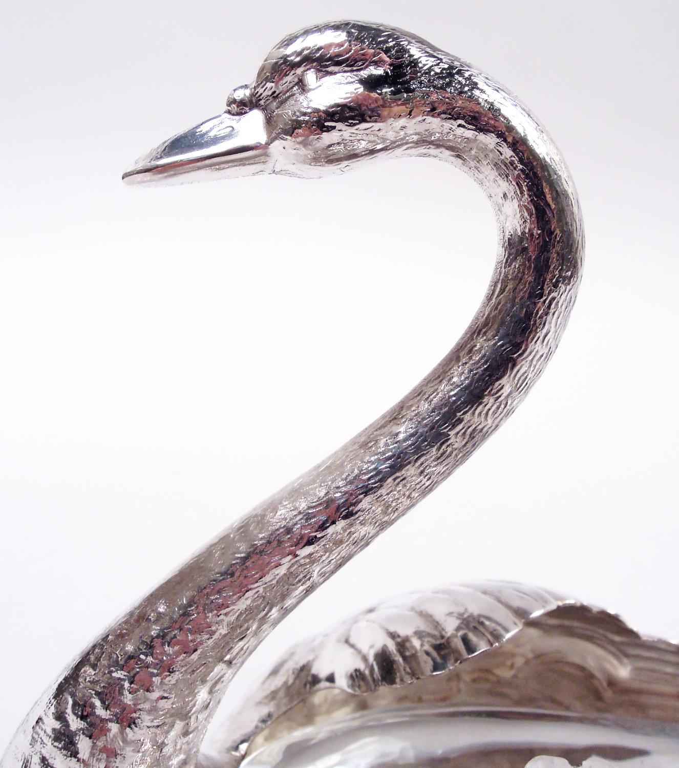 Antica ciotola americana edoardiana in argento sterling e vetro a forma di cigno In condizioni buone in vendita a New York, NY