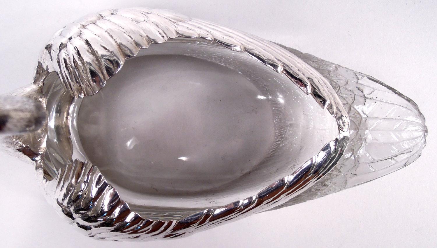 Argento 925 Antica ciotola americana edoardiana in argento sterling e vetro a forma di cigno in vendita