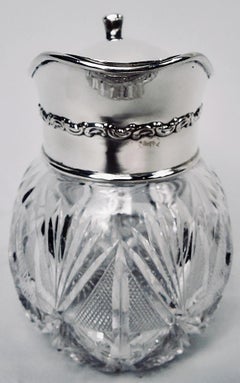 Antique American Edwardian Sterling Silver & Cut-Glass Syrup Jug