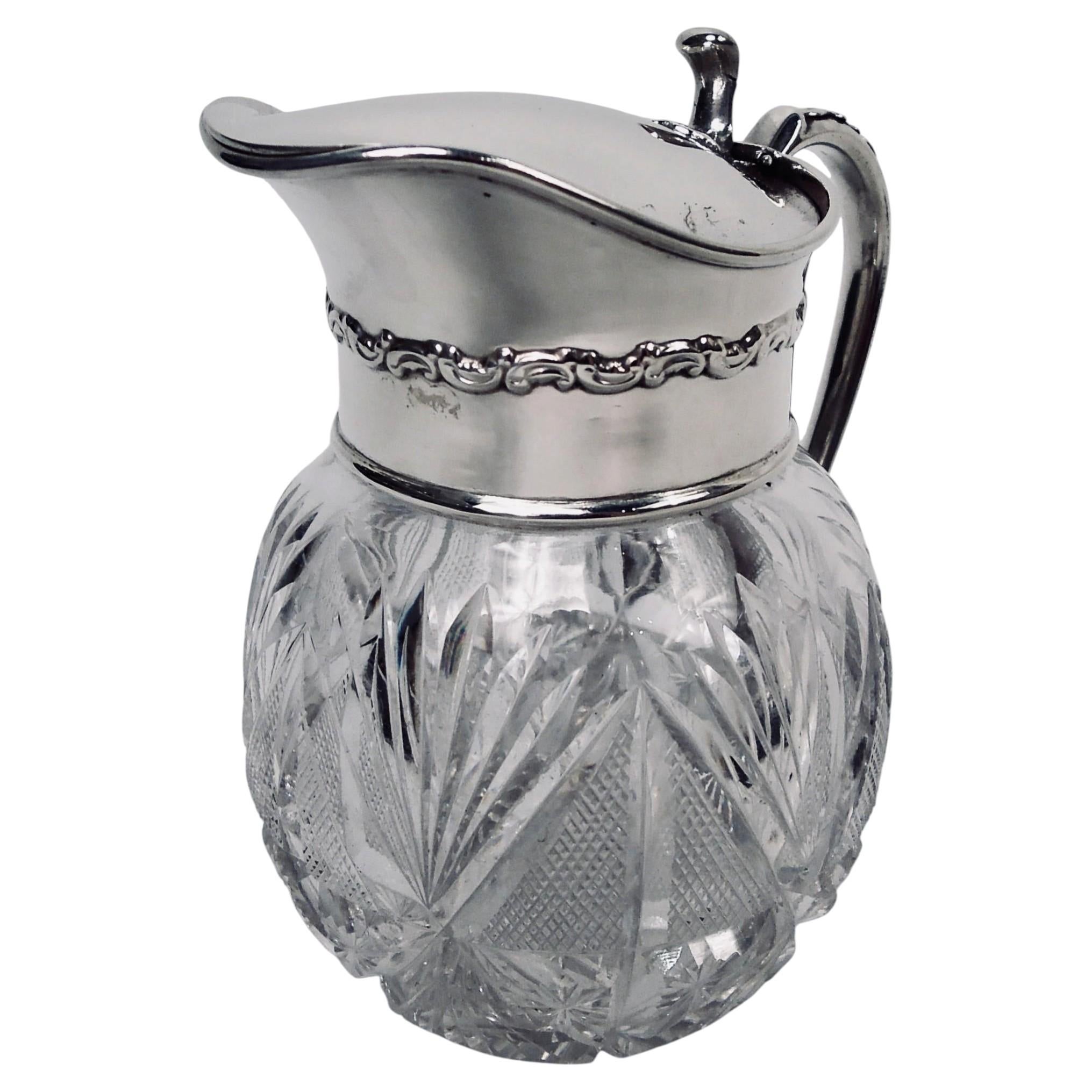 Antique American Edwardian Sterling Silver & Cut-Glass Syrup Jug
