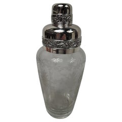 Antique American Edwardian Sterling Silver & Glass Cocktail Shaker