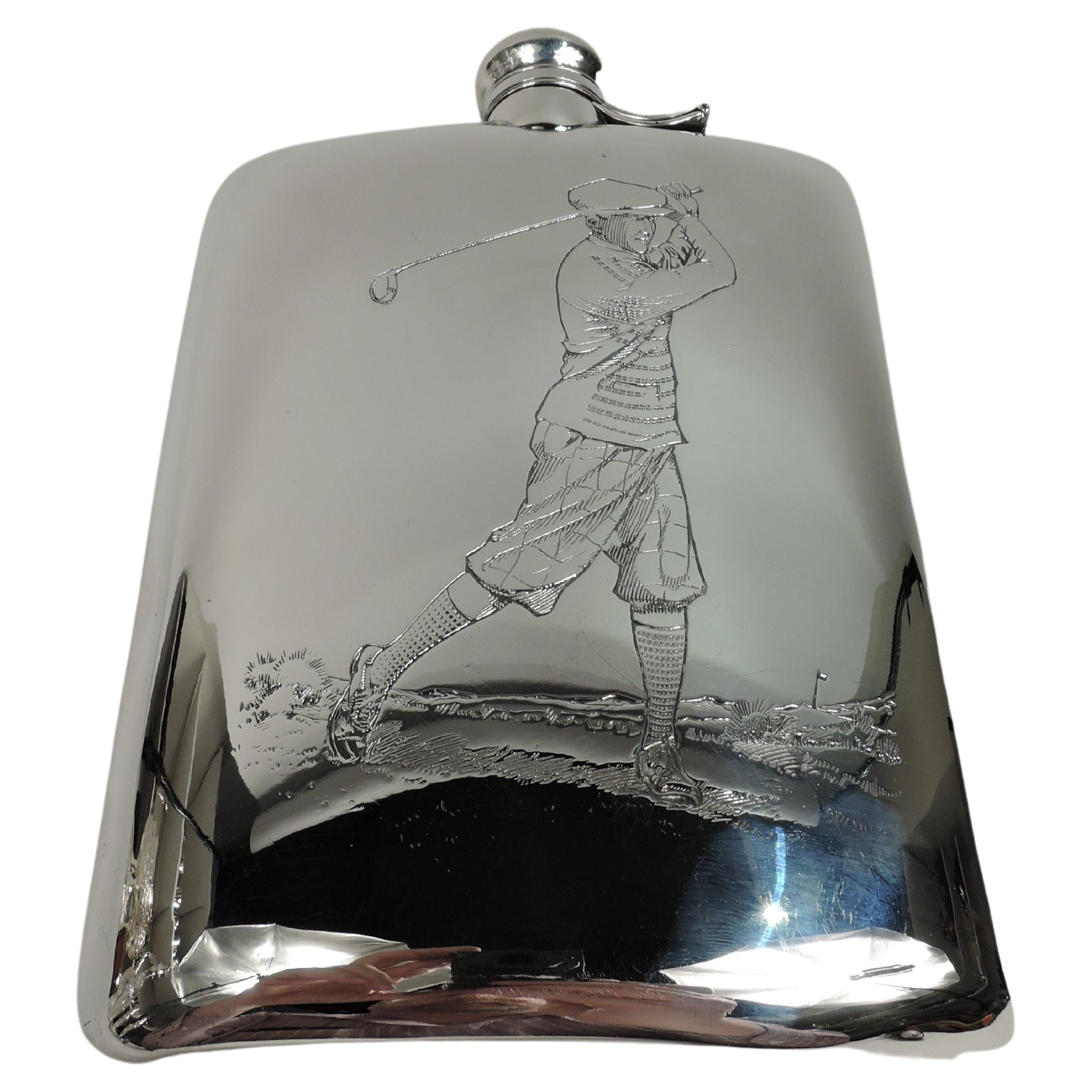 Antique American Edwardian Sterling Silver Golf Flask