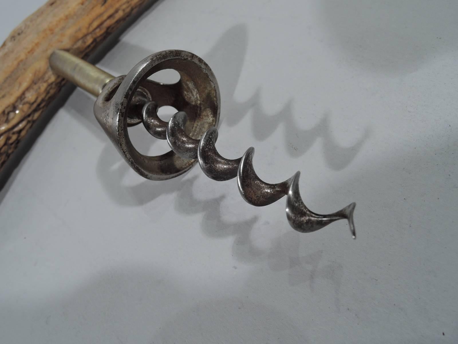 Antique American Edwardian Sterling Silver Horn-Handled Corkscrew 1