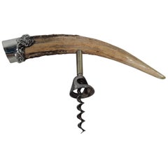 Antique American Edwardian Sterling Silver Horn-Handled Corkscrew