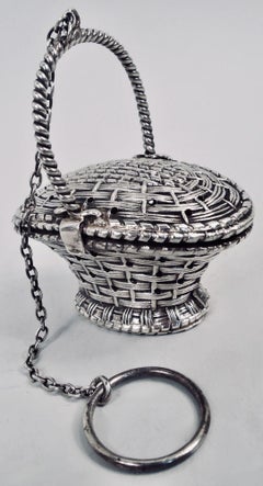 Antique American Edwardian Sterling Silver Novelty Basket Tea Infuser