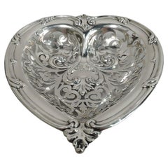 Antique American Edwardian Sterling Silver Valentine’s Day Heart Dish