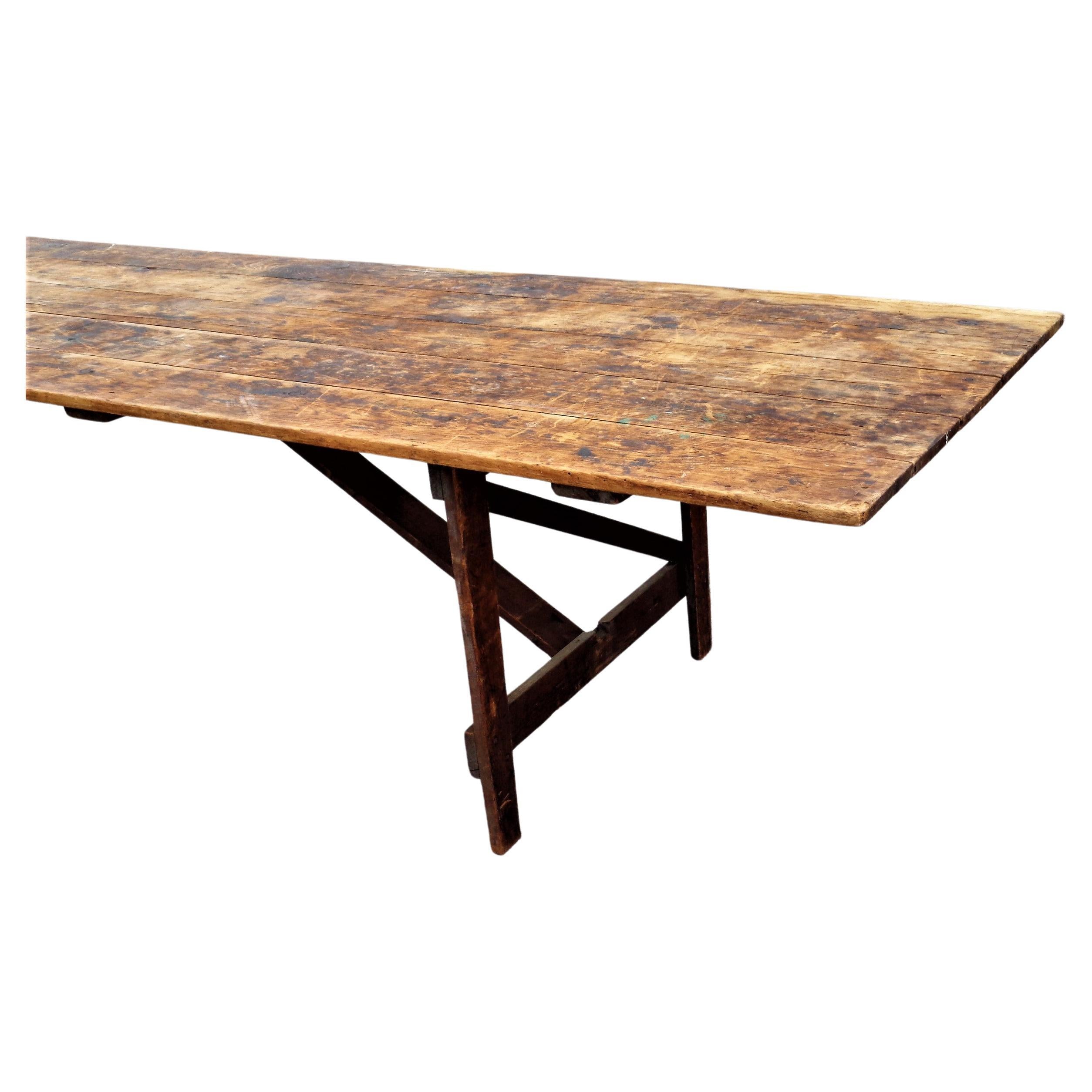 Country Antique American Eleven Foot Long Folding Farm Table For Sale