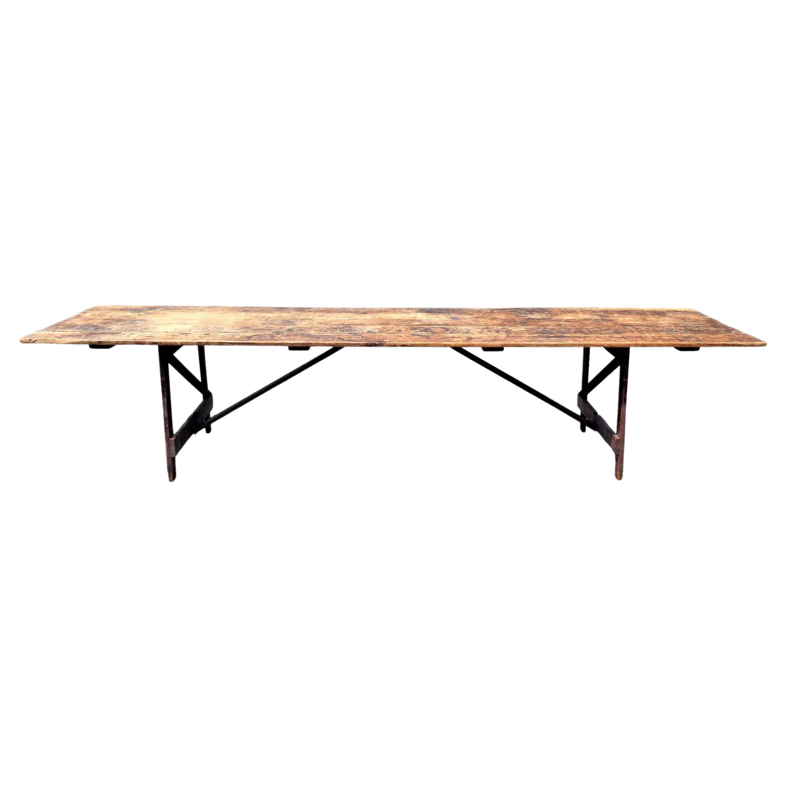 Hand-Crafted Antique American Eleven Foot Long Folding Farm Table For Sale