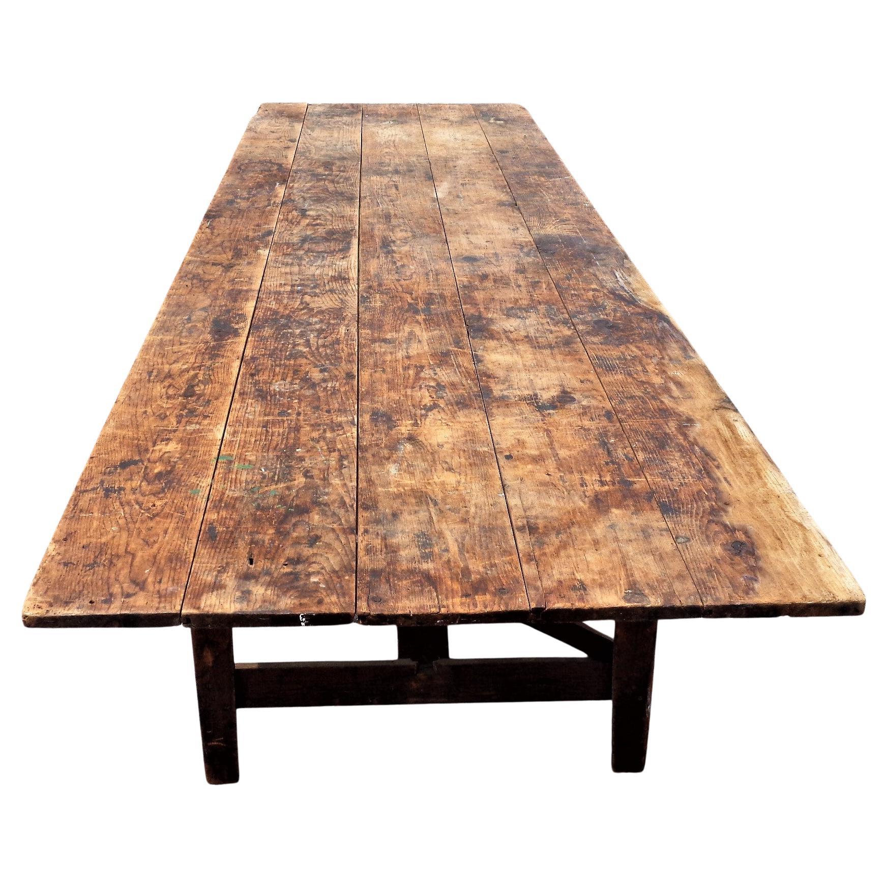 Country Antique American Eleven Foot Long Folding Farm Table For Sale