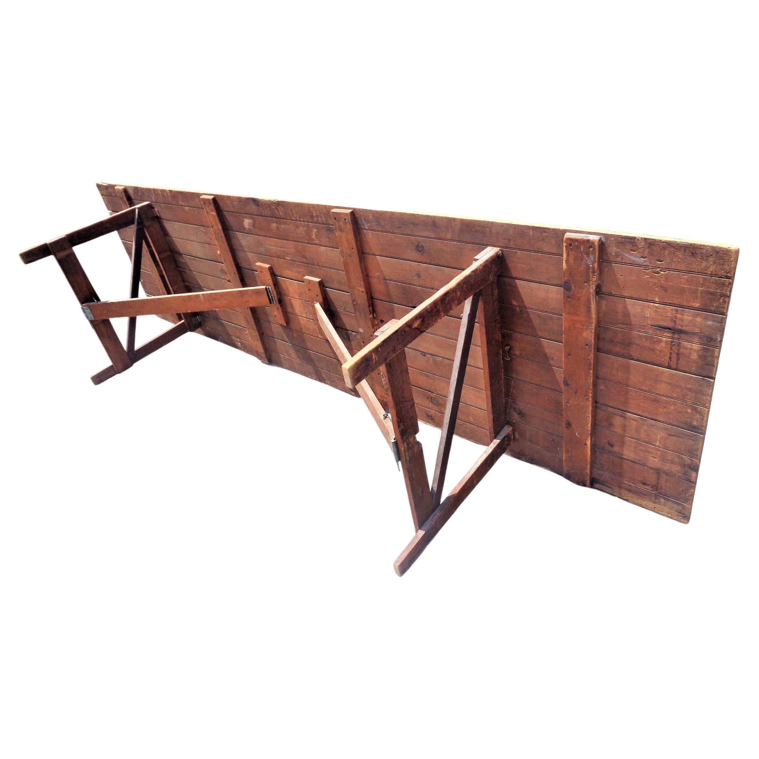 Metal Antique American Eleven Foot Long Folding Farm Table For Sale